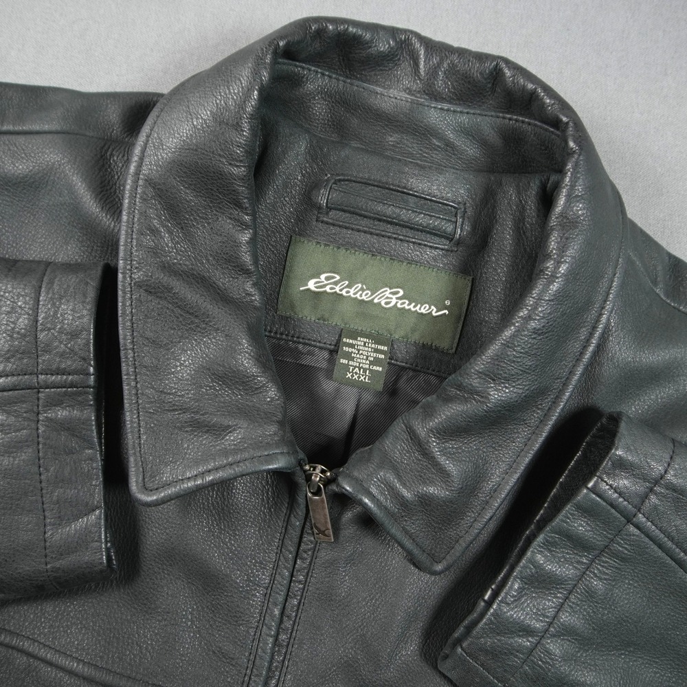Eddie Bauer Bomber Leather Men Jacket 3XL Tall Aviator Heavyweight Flight Black